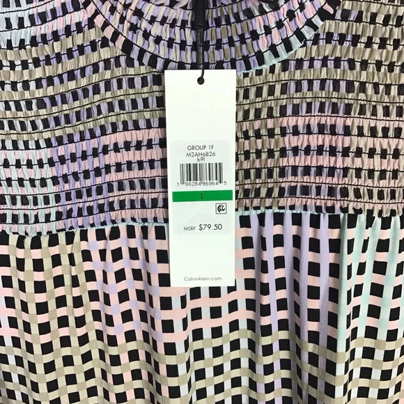 CALVIN KLEIN Women's Floral Mock Rainbow Check New Long Sleeve Large Blouse - Picture 3 of 4